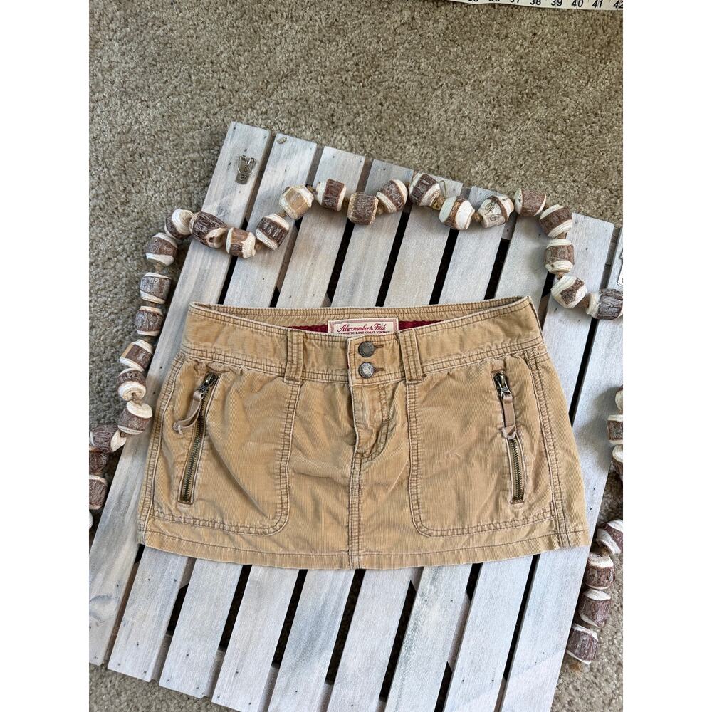 Vintage Y2K Abercrombie & Fitch Cargo Corduroy Tan Mini Micro Skirt
